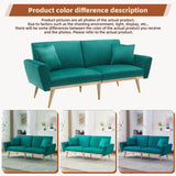 Convertible Futon Sofa Bed - Adjustable Backrest, Fleece Fabric, 2 Seater, Green