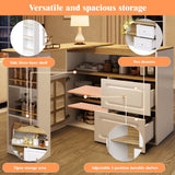 Rotating Sideboard Cabinet - 2 Drawers with Open Storage & Curved Glass Shelves