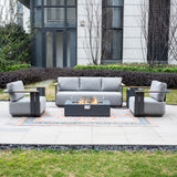VAREL 4-Piece Sofa Set with ZENITH Fire Pit Table (2 Armchairs + 3-Seater)