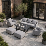 VELORA Aluminium Outdoor Lounge Set with TALARA Coffee Table & VAREL Ottomans