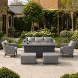 VELORA Aluminium Outdoor Lounge Set with TALARA Fire Pit Table & VAREL Ottomans