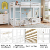 3ft White Solid Wood Bunk Bed — Children's Bed with Safety Rails, Fences & Door