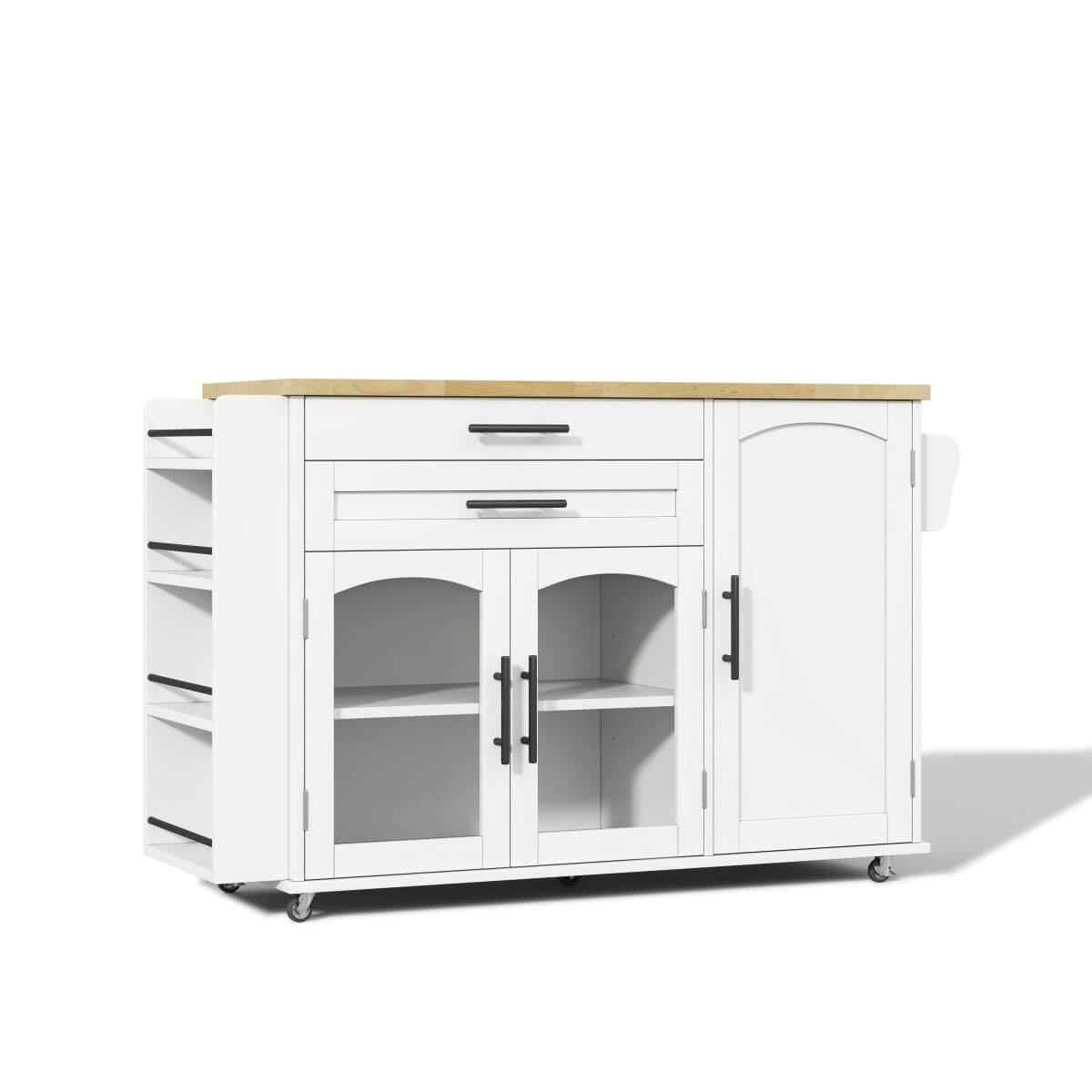 Kitchen Island Trolley - Foldable Worktop, Storage Shelves, Drawer, Wheels