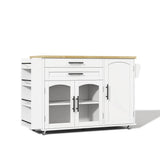 Kitchen Island Trolley - Foldable Worktop, Storage Shelves, Drawer, Wheels