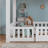 3ft White Solid Wood Bunk Bed — Children's Bed with Safety Rails, Fences & Door
