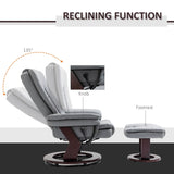 Recliner Chair with Footstool, 130kg Capacity, 135?? Reclining Swivel, PU Leather Grey
