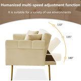 2-Seater Modern Sofa Bed – Velvet Upholstery with 3-Stage Adjustable Backrest and Gold Metal Feet, Space-Saving Convertible Sofa for Small Spaces