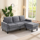 L-Shaped Couch Sofa, Corner 3 Seater Sectional with USB and Cup Holder (Grey)