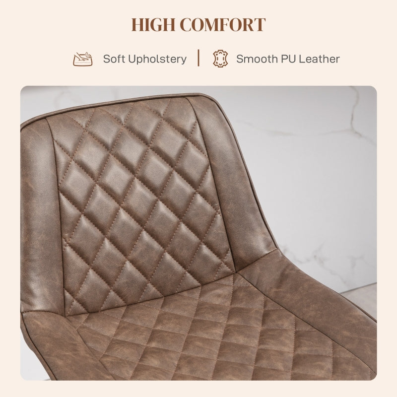 Bar Stools Set of 2, Adjustable Swivel with Back, Brown PU Leather