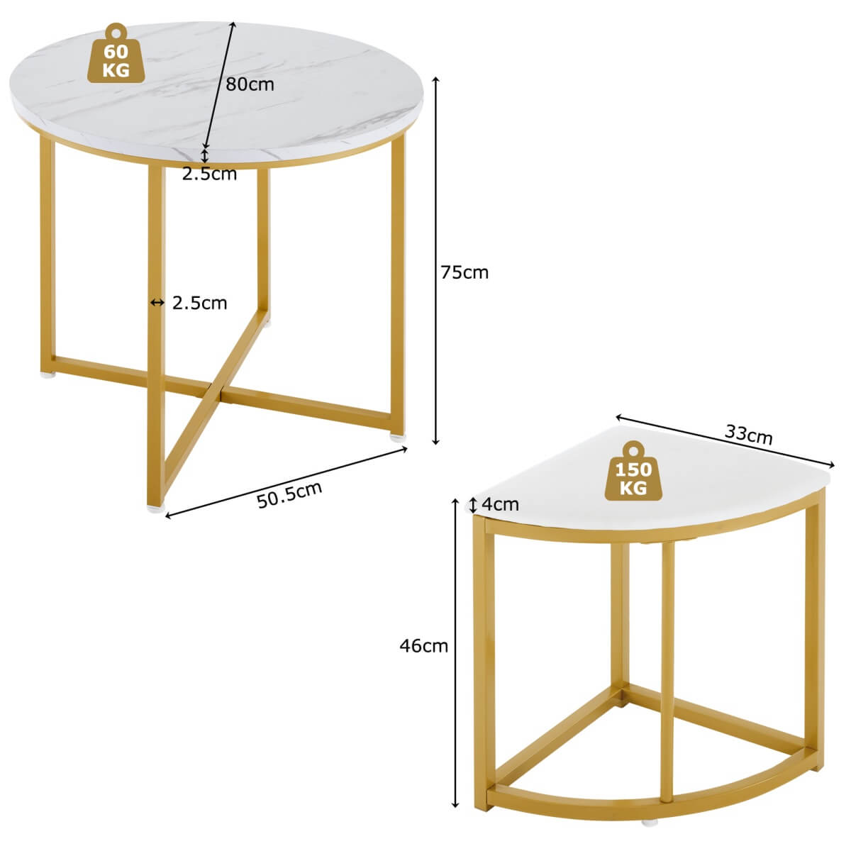 4 Seater Dining Table Set with Velvet Chairs - MDF Tabletop with Gold Iron Frame
