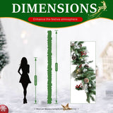 Realistic PVC Christmas Garland - Lush Foliage with Pine Cones, Red Berries & Pre-Lit LED Lights