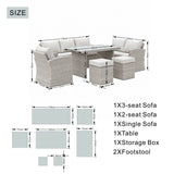 8 Seater Outdoor Rattan Sofa Set with Side Table & Footstools - Garden Furniture Set, Whitewash