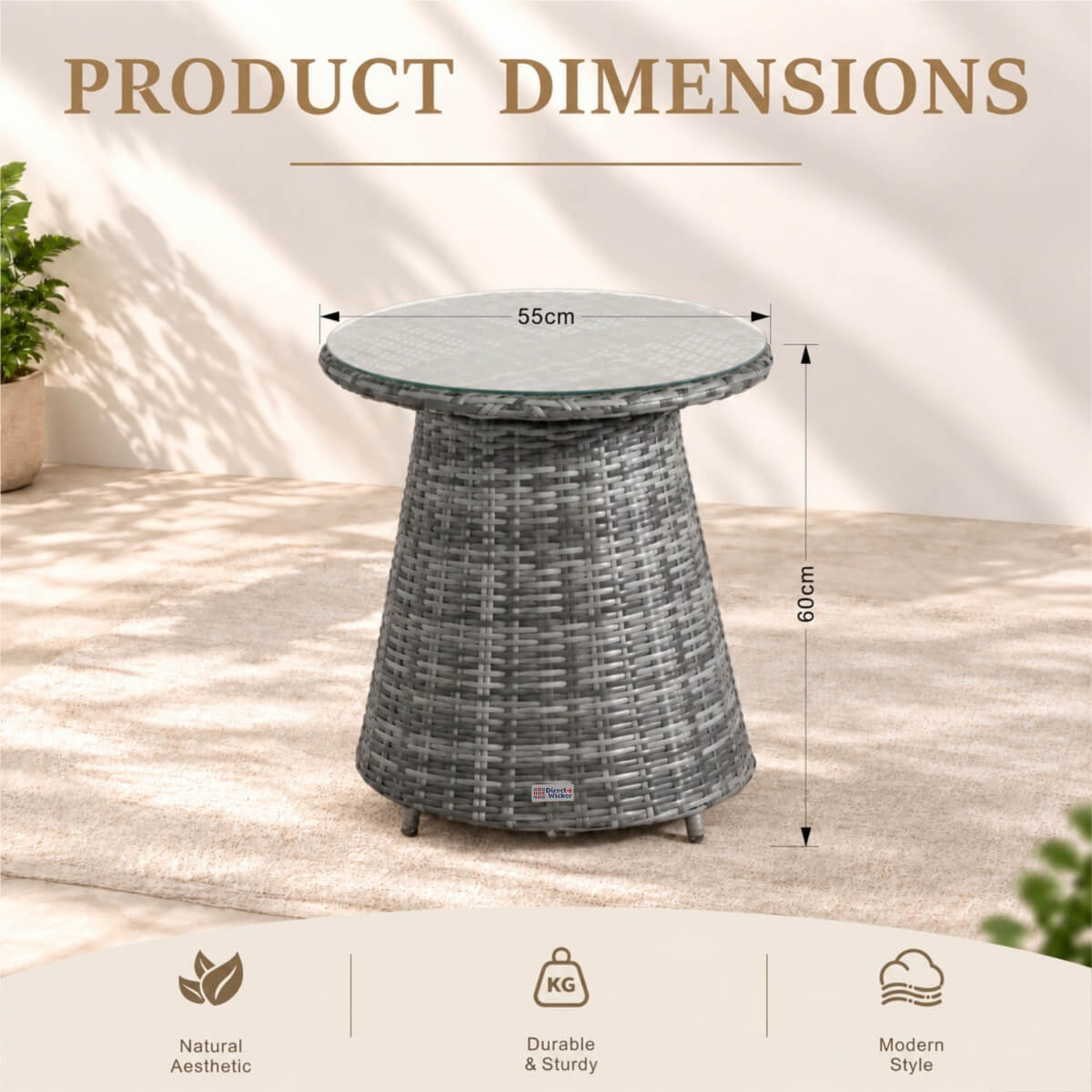Round Grey Rattan Outdoor Coffee Table - Aluminium Frame Garden Patio Side Table