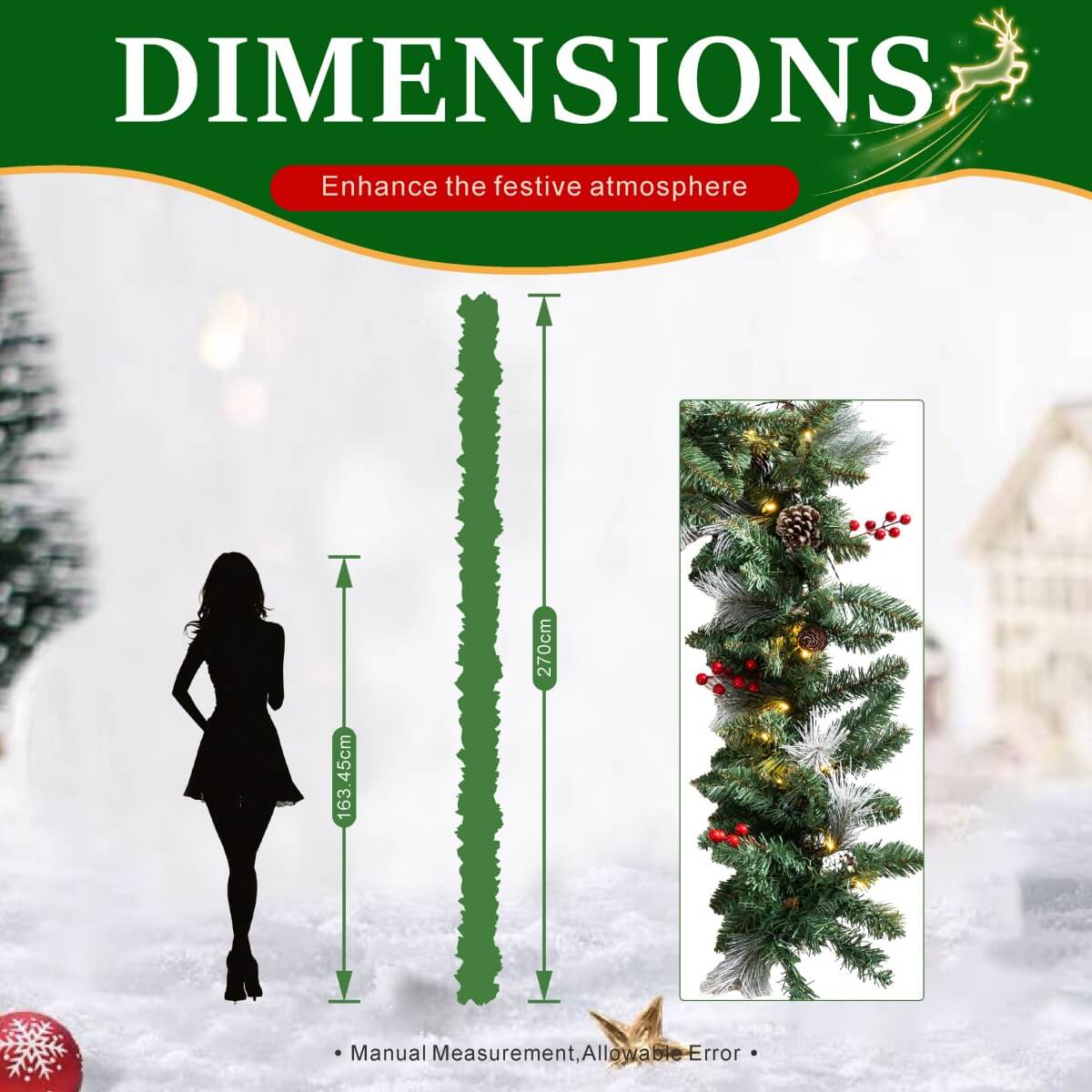 Festive PVC Christmas Garland - Pine Cones & Red Berries with Pre-Lit LED Lights