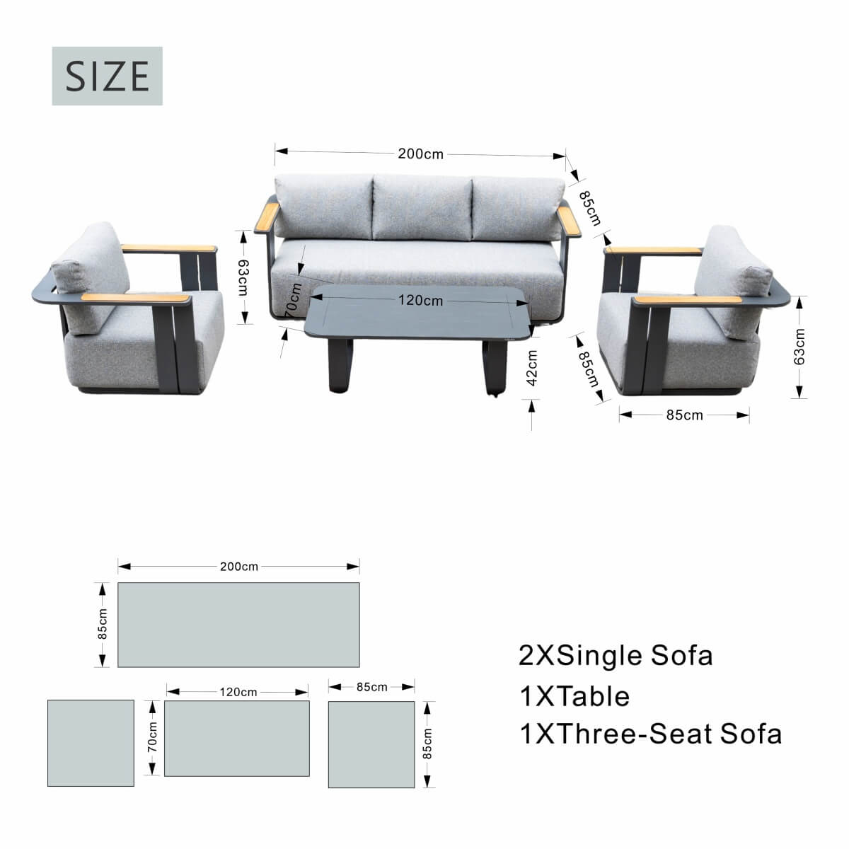 VAREL 4-Piece Sofa Set with TALARA Coffee Table (2 Armchairs + 3-Seater)