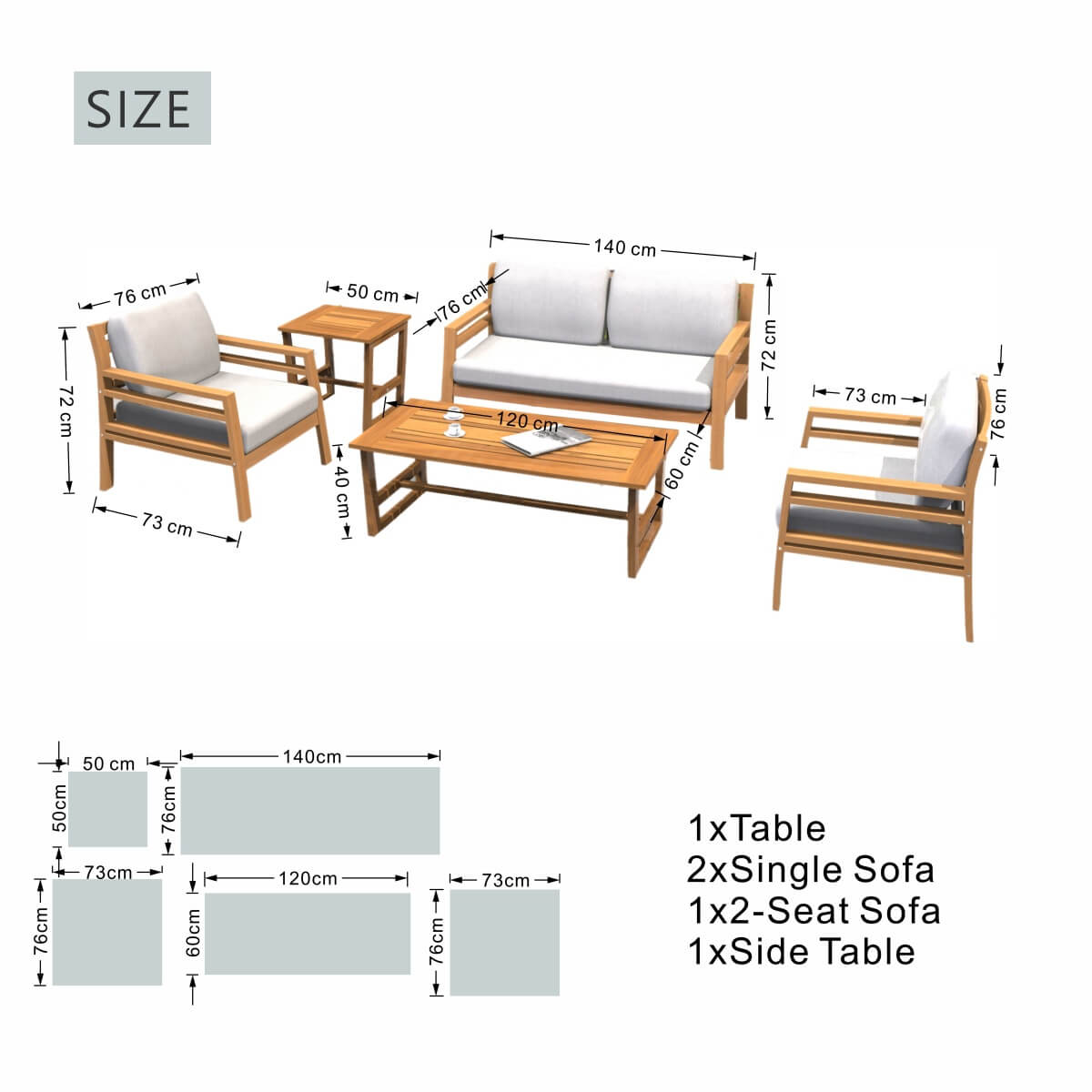 4-Seater Solid Wood Outdoor Sofa Set - Garden Lounge with Coffee Table and Side Table