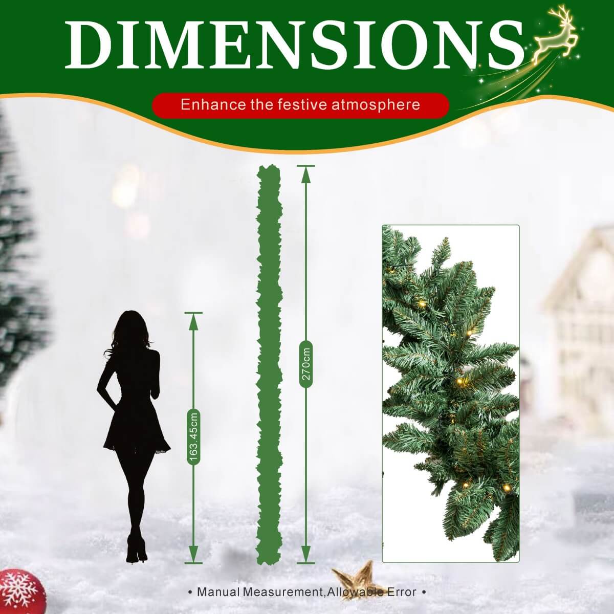 Pre-Lit Christmas Garland - Realistic PVC Foliage Garland with LED Lights for Festive Decoration