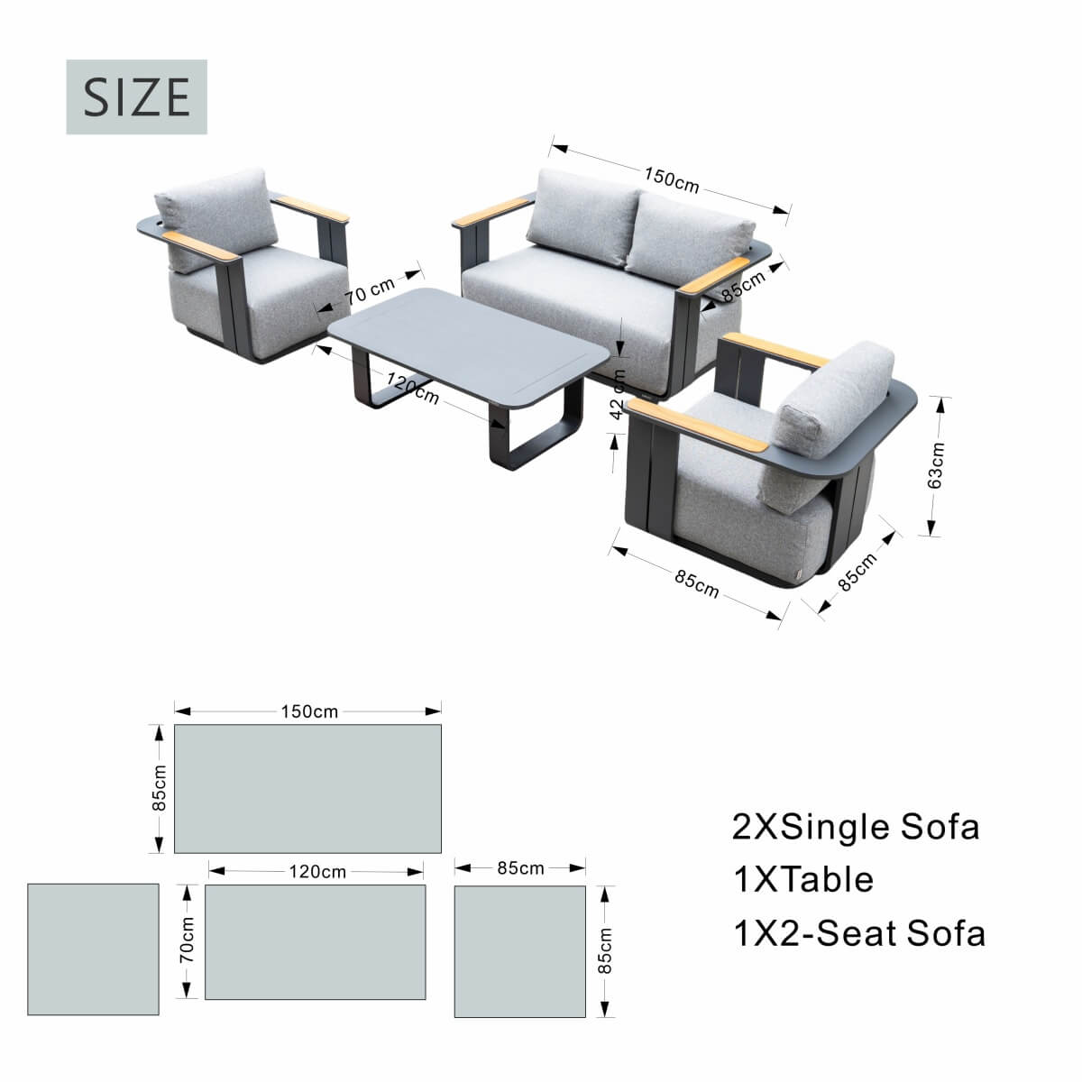 VAREL 4-Piece Sofa Set with TALARA Coffee Table (2 Armchairs + 2-Seater)