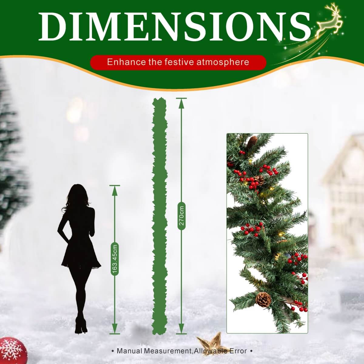 PVC Christmas Garland - Pine Cones & Red Berries with Pre-Lit LED Lights