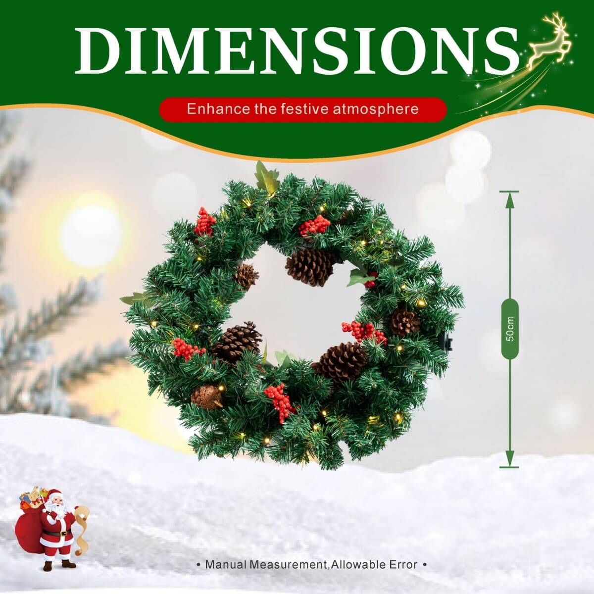 PVC & PE Evergreen Christmas Wreath with Red Berry Clusters & Pine Cones