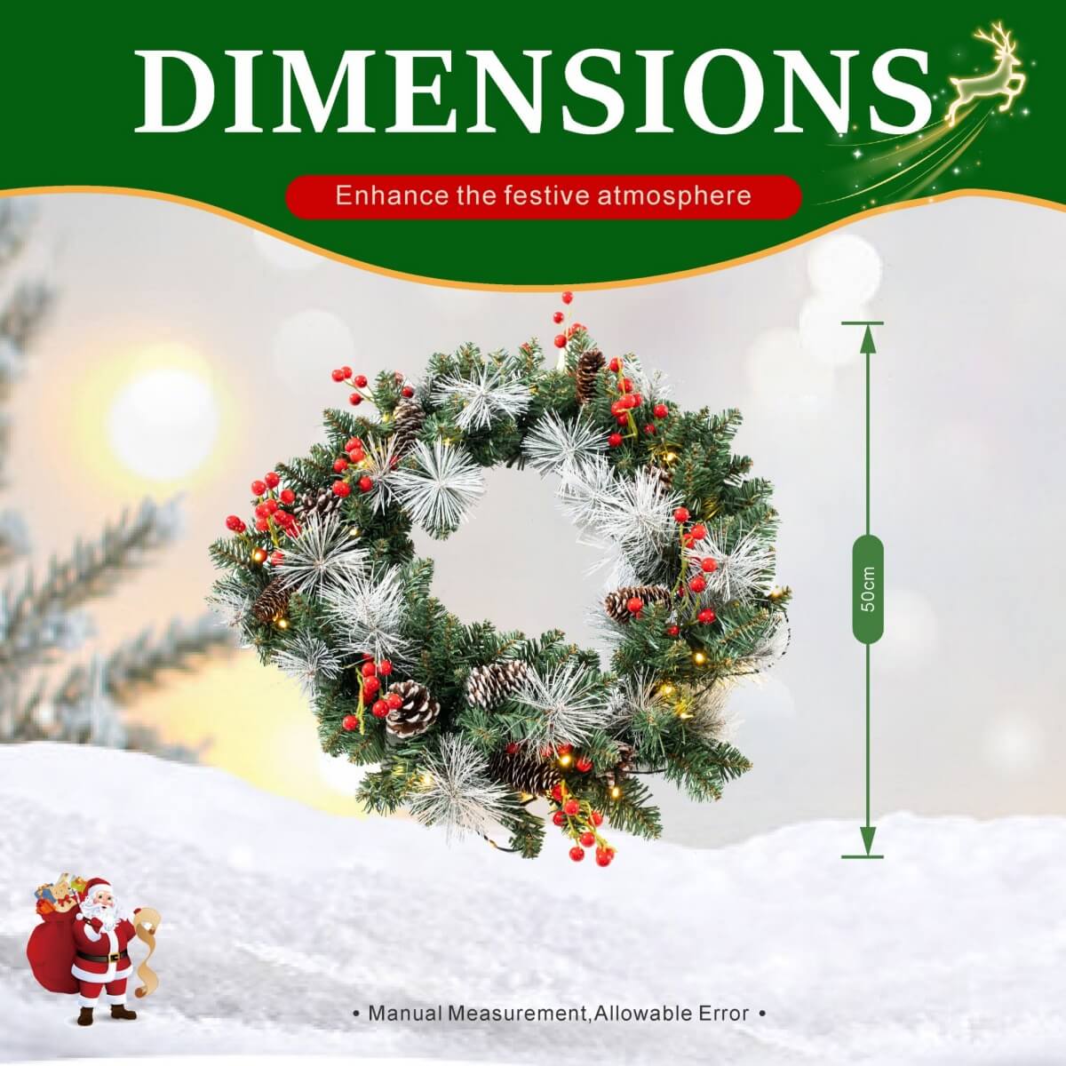PVC & PE Christmas Garland with Red Berries & Pine Cones - Realistic Evergreen Foliage
