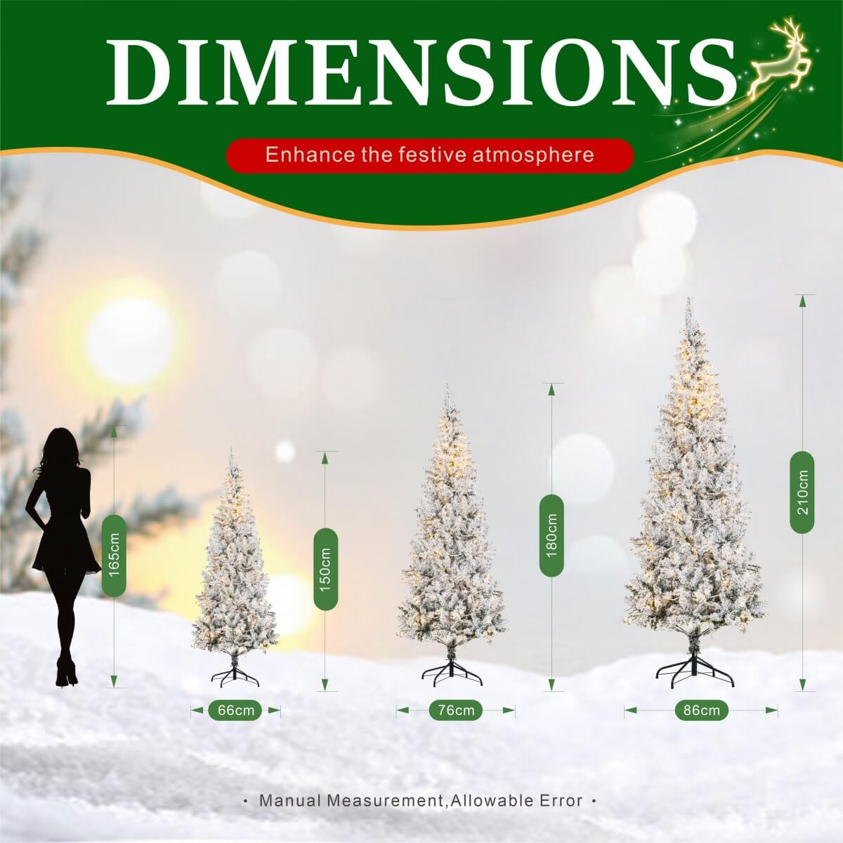 Snow-Flocked Green Artificial Christmas Tree - Realistic Full PVC Xmas Tree with Pre-Lit Warm White LED Lights & Faux Snow Effect, 5ft/6ft/7ft