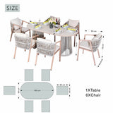 6-Seater Garden Dining Set - Metal Frame, Wood-Effect Table & Chairs