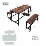3 Piece Dining Table and Bench Set - Space Saving Kitchen Table Set, Brown