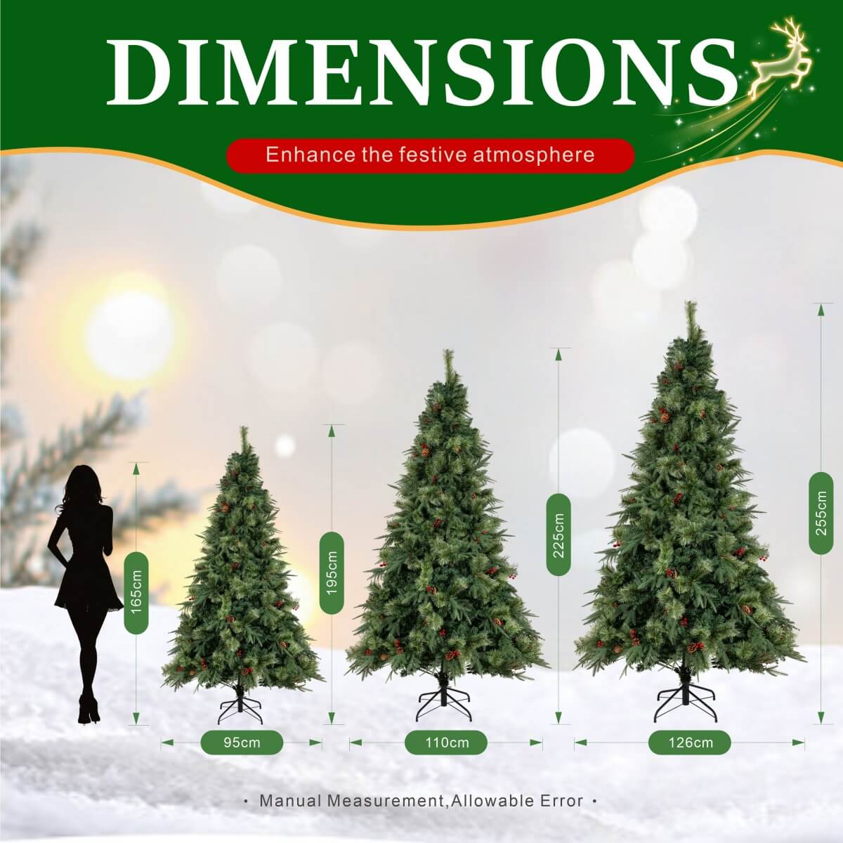 Realistic Full Green Artificial Christmas Tree with Pine Cones & Red Berries - PVC Xmas Tree for Easy Setup, 6.5ft/7.5ft/8.5ft
