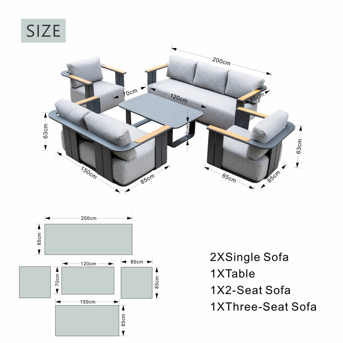 VAREL 5-Piece Sofa Set with TALARA Coffee Table (Full Set)