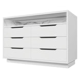 6 Drawer Chest of Drawers with RGB LED Lights - Modern Marble Effect Storage Cabinet with Shelves for Bedroom or Living Room, White