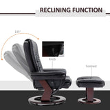 Recliner Chair with Footstool, 130kg Capacity, 135?? Reclining Swivel, PU Leather, Black