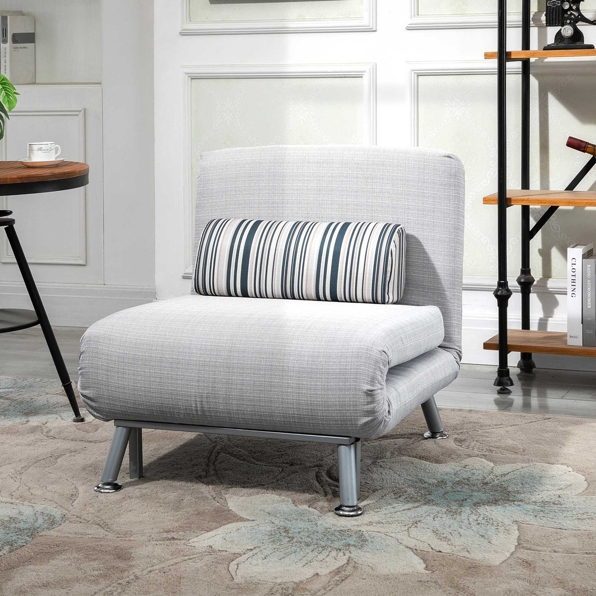 Single Sofa Bed, Foldable 1 Person Sleeper Lounge with Pillow, Grey