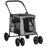 Foldable Pet Stroller, One Click Pushchair Travel Carriage with EVA Wheels, Grey