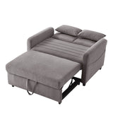 2 Seater Pull-Out Sofa Bed with Adjustable Backrest - Convertible Sleeper Sofa, Cotton Linen Fabric, Dark Gray