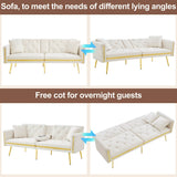 2-Seater Convertible Sofa Bed – Adjustable Backrest with Gold Accents and Built-in Cup Holders