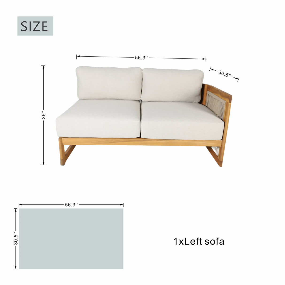 Solid Acacia 4-Seater Sofa with Oval Coffee Table (PAS-2516-LS+RS+OTA)