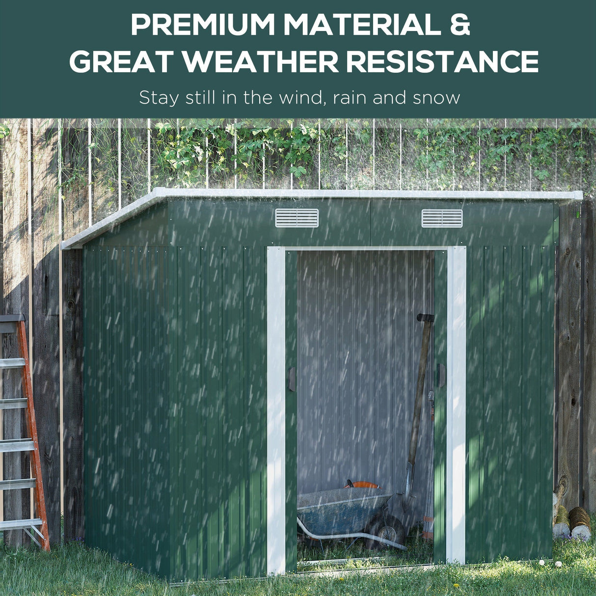 Outdoor Storage Shed 7 x 4ft with Foundation Kit, Metal Green