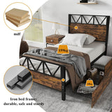 3ft Single Metal Storage Bed Frame with Drawers - Iron Bed for Adults & Teenagers