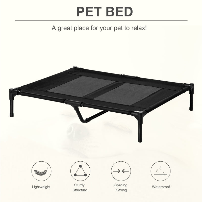 Raised Dog Bed, Elevated Cooling Portable Camping Pet Cot, Black Metal Frame