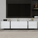 White High-Gloss TV Cabinet - Black Legs with Storage Doors & Drawers