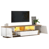 LED TV Stand for 65 Inch TV, Modern Wood Media Console with Storage Drawers, Cabinets and Cable Management, Low Profile Entertainment Center for Living Room Bedroom, White & Oak