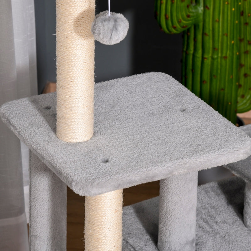 Cat Tree Tower 114cm Climbing Activity Centre Sisal Scratching Post Light Grey