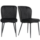 Velvet Dining Chair (2 pcs), Modern Vanity Chair with Metal Legs, Black