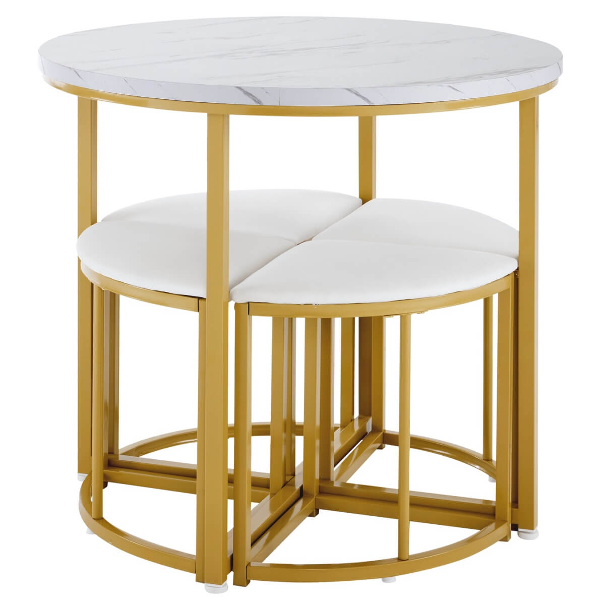 4 Seater Dining Table Set with Velvet Chairs - MDF Tabletop with Gold Iron Frame