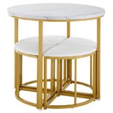 4 Seater Dining Table Set with Velvet Chairs - MDF Tabletop with Gold Iron Frame