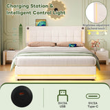 4ft6 Double Velvet LED Hydraulic Bed - Adjustable Tufted Headboard with USB and Type C Charging