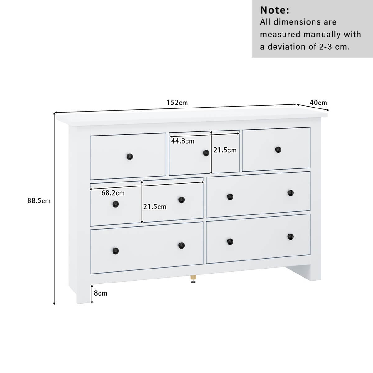 White Sideboard with 7 Drawers - Storage Cabinet for Living Room & Kitchen