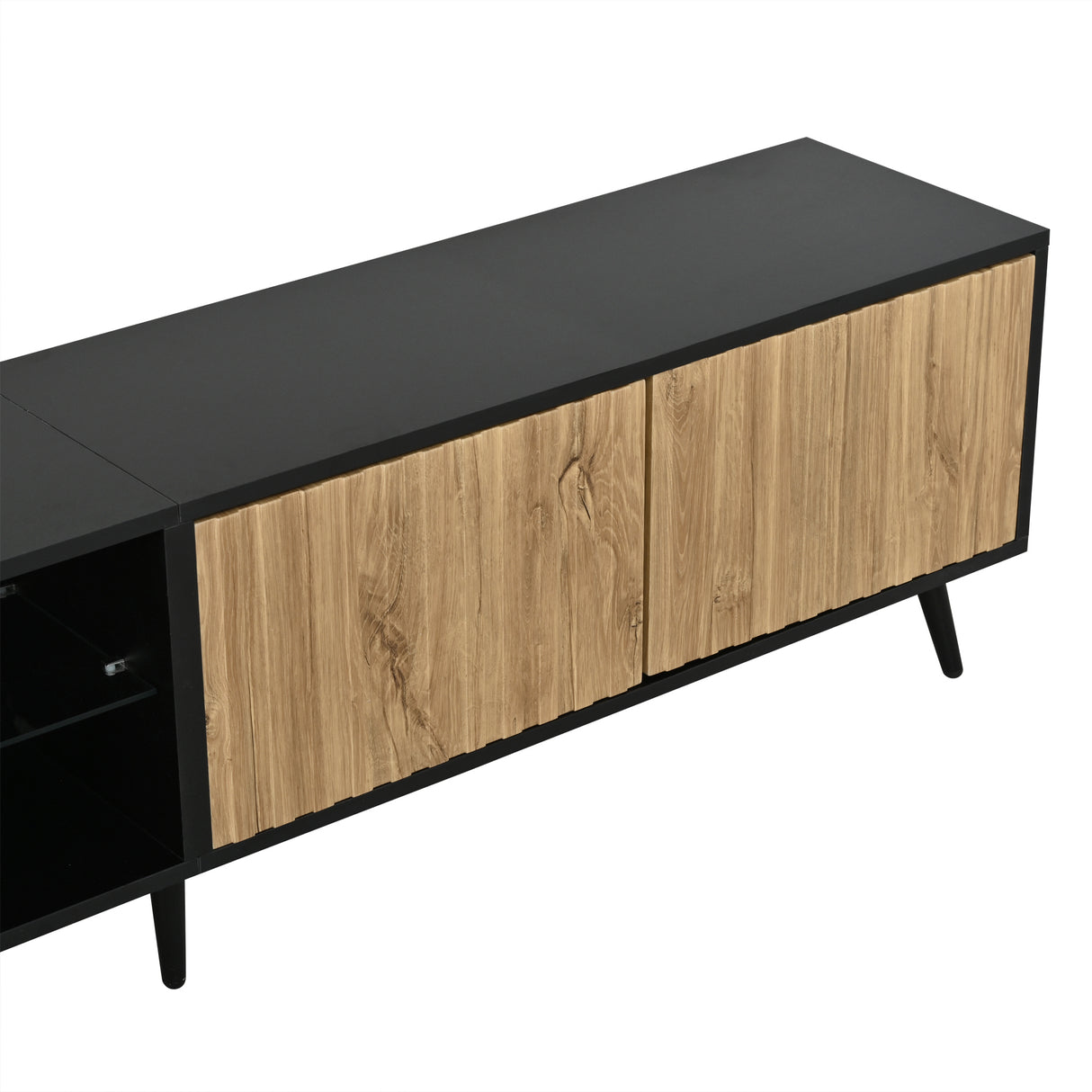 Mid-Century Modern LED TV Stand, Lowboard,TV Cabinet with LED Light, TV Unit, Modern Industrial Entertainment Center, 175cm Black Media Console  Low Storage Cabinet for Living Room