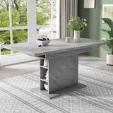 Extendable Dining Table with Storage - Space-Saving Rectangular Table with Metal Frame, Modern Multi-Functional Design, Grey
